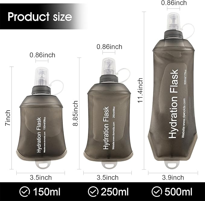 WILDREEDS 500ml Soft Flask, TPU Collapsible Soft Water Bottle for Hydration Pack, Running Vest, Folding Water Bottle for Hiking Cycling Climbing-2Pcs, Grey