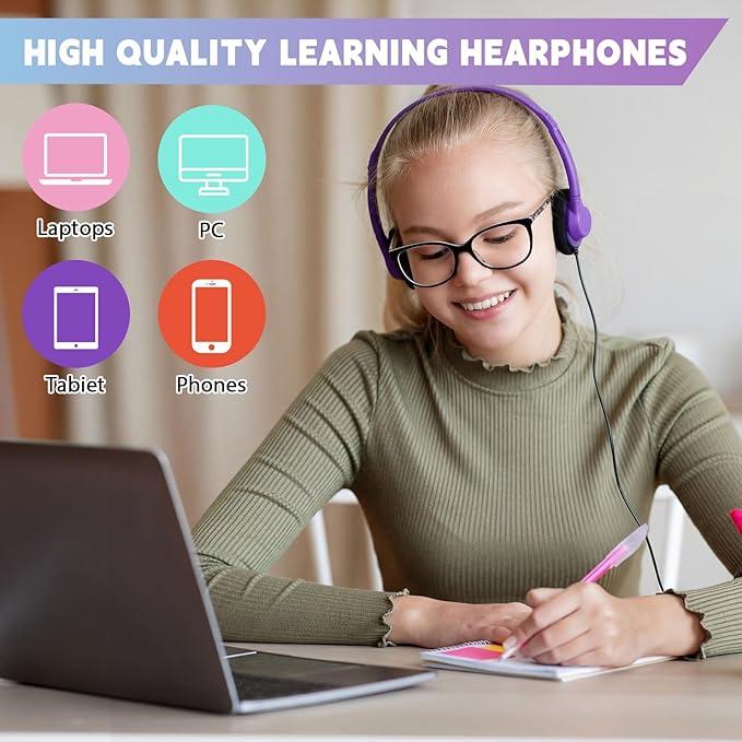 Yunsailing 30 Pack Bulk Headphones Set Over Ear Headphones with Adjustable Headband 3.5mm Plug Headsets Earphones for Learning Program, Computer Lab, Library, Testing & Multimedia Use (Colorful)