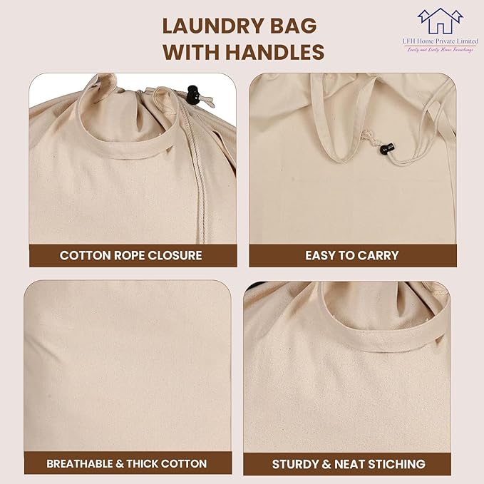 LFH Home Cotton Canvas Large Laundry Bag with Handle, Heavy Duty Drawstring Closure Washable Laundry Bags School Travel, Home, Hotel, College Dorm, Organizer Sack, Toys 20x30-Natural, Thanks Giving