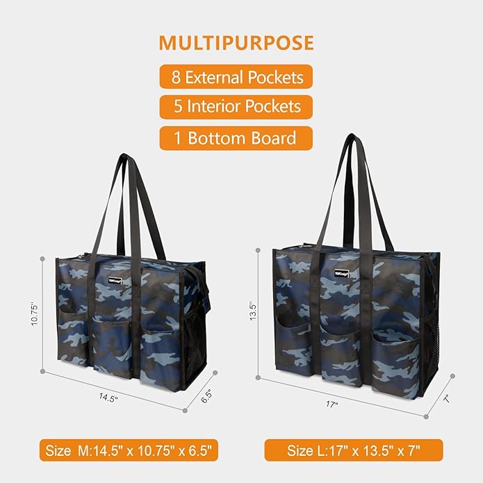 TOPDesign Utility Water Resistant Tote Bag with 13 Pockets, Top Zipper Closure & Thick Bottom Support, for Working Women