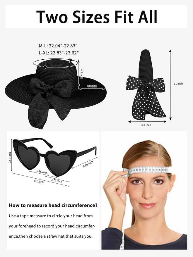 Senker Fashion Sun Hats for Women, Wide Brim Floppy Beach Straw Hat for Summer Travel Vacation Foldable with Sunglasses