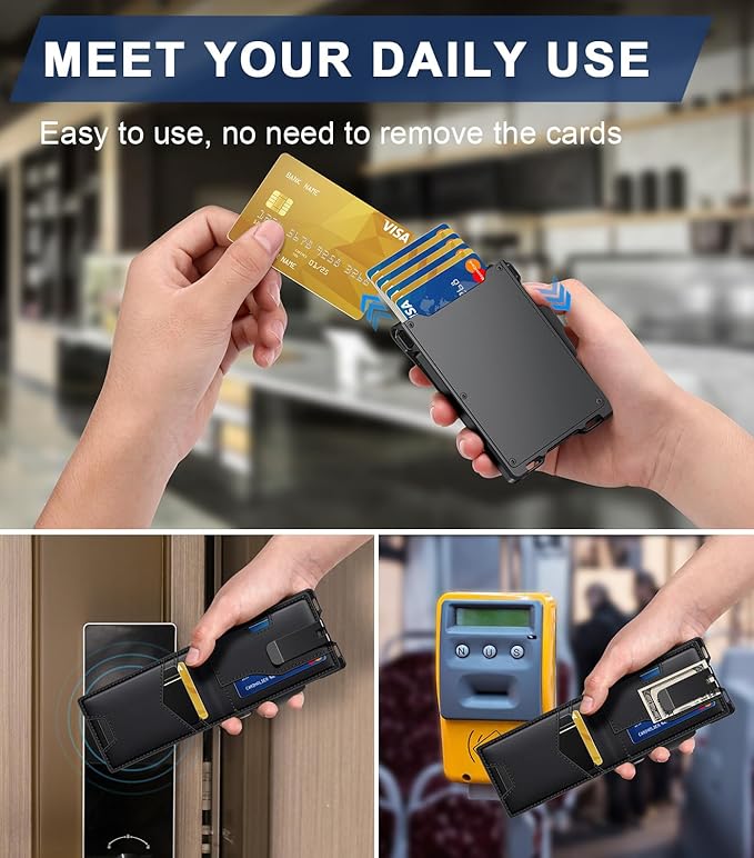 Wallet for Men, Minimalist Slim Mens Wallet with Money Clip, RFID Blocking Smart Pop Up Card Wallet with ID Window, Compact Bifold Wallet,Metal Aluminum Credit Card Holder