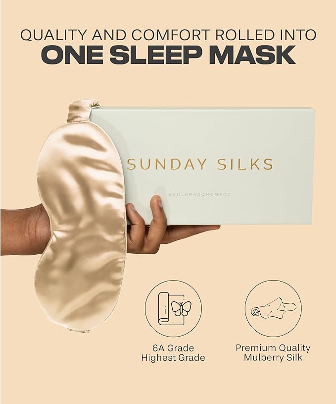 SUNDAYSILKS™ Exclusive Mulberry Silk Sleep Mask | Soft Eye Covers, Blackout Sleeping Mask for Women & Men | Silk Eye Mask for Sleep, Travel, and Relaxation | Antifaz para Dormir [Nude Champagne]