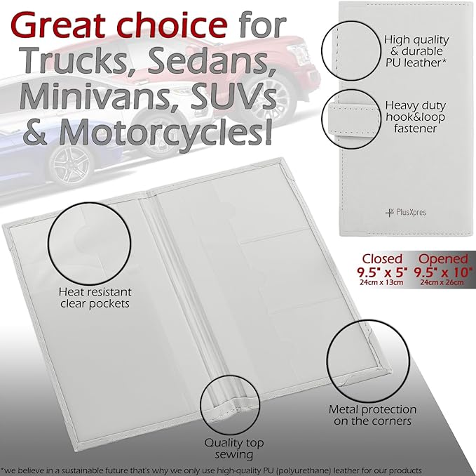 Auto Insurance and Registration Card Holder - Vehicle Glove Box Document Organizer - Car Essential Paperwork Holder for DMV, AAA, Contact Information Cards - Premium PU Leather Wallet Case - White