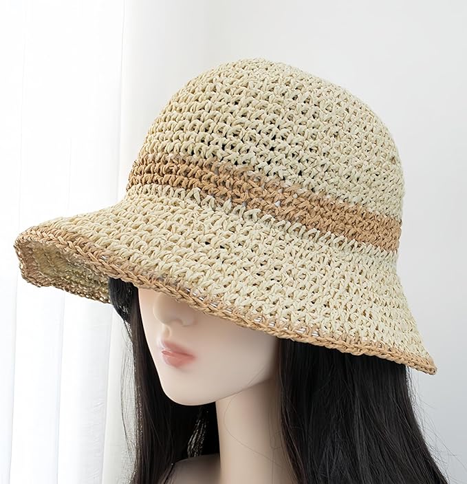 Floppy Big Beach Straw Hats for Women Foldable Summer Wide Brim Packable Sun Hat Womens Travel Straw Fedora Hat
