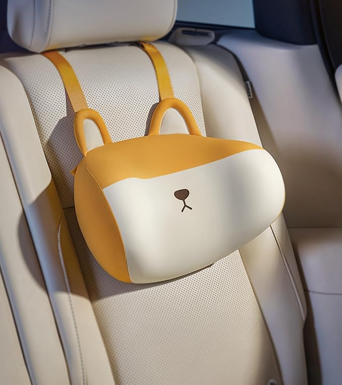 BEBAS Car Neck Pillow Travel - Adjustable Memory Foam Neck Support Pillow for Sleeping, Breathable & Machine Washable Cover, Soft Support for Adults & Kids - Corgi Dog Pattern Gift