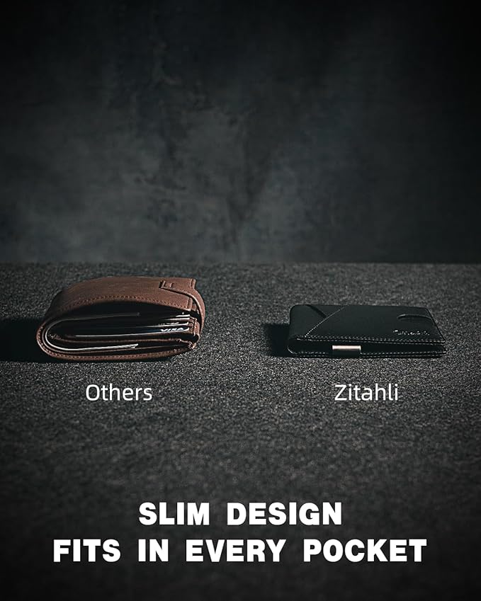 Zitahli Wallet for Men - with Money Clip Slim Leather Slots Credit Card Holder RFID Blocking Bifold Minimalist Wallets with Gift Box