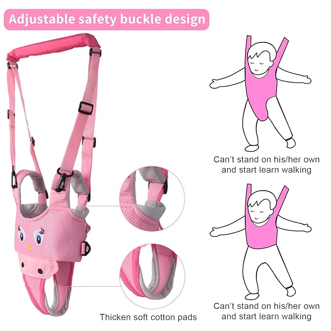 IULONEE Baby Walking Harness Breathable Handheld Kids Toddler Helper Assistant Adjustable Infant Walker Help Baby Walk Stand Up Child Learning Belt for 8-24 Month Old Babies Activity (Pink)