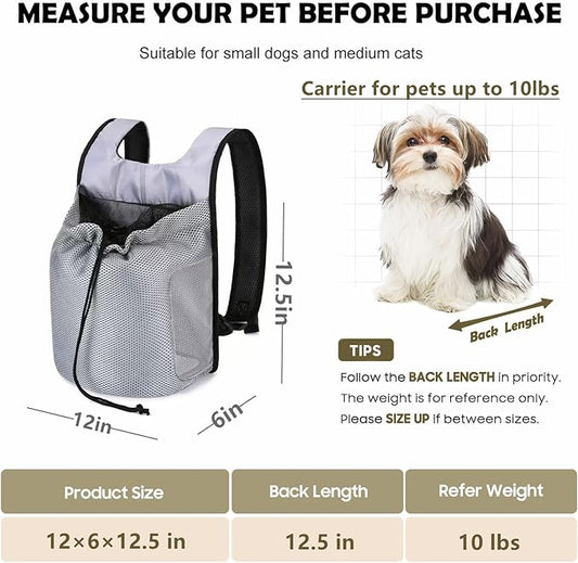 Dog Front Carrier Backpack,Ventilated Mesh Puppy Back Pack with Safety Belt,Adjustable Breathable Pet Carrier for Small Dogs Cats,Lightweight Doggy Backpack for Hiking Cycling Outdoor