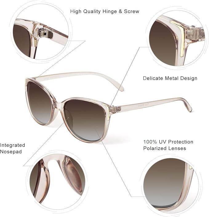 Face Shadow Polarized Sunglasses for Women, Cat Eye Sunglasses for Small Face Ladies Ultralight UV400 Protection