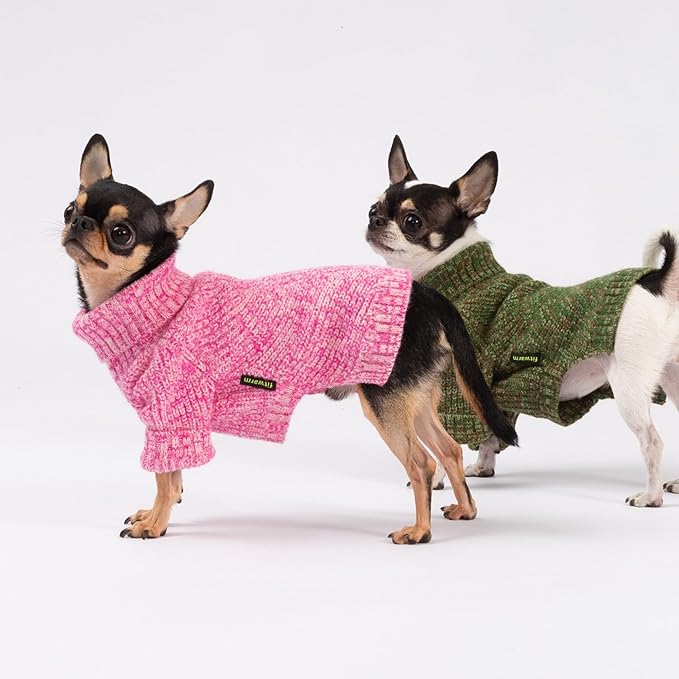 Fitwarm Knitted Turtleneck Dog Sweater, Cozy Dog Winter Clothes for Small Dogs Girl, Holiday Pet Outfit, Heather Pink, XL