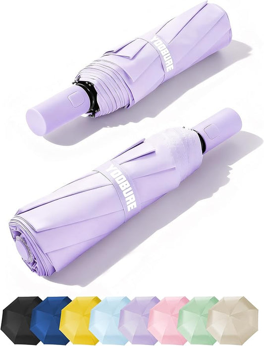 Yoobure Automatic Travel Umbrellas for Rain - Portable & Compact Umbrella for Backpack, Car, UV Umbrellas for Sun Protection, Windproof Folding Small Umbrella in Macaron for Kids, Women, Colorful
