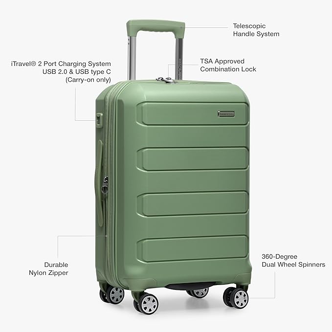 Traveler's Choice Pagosa Indestructible Hardshell Expandable Spinner Luggage, Green, 30-Inch Large