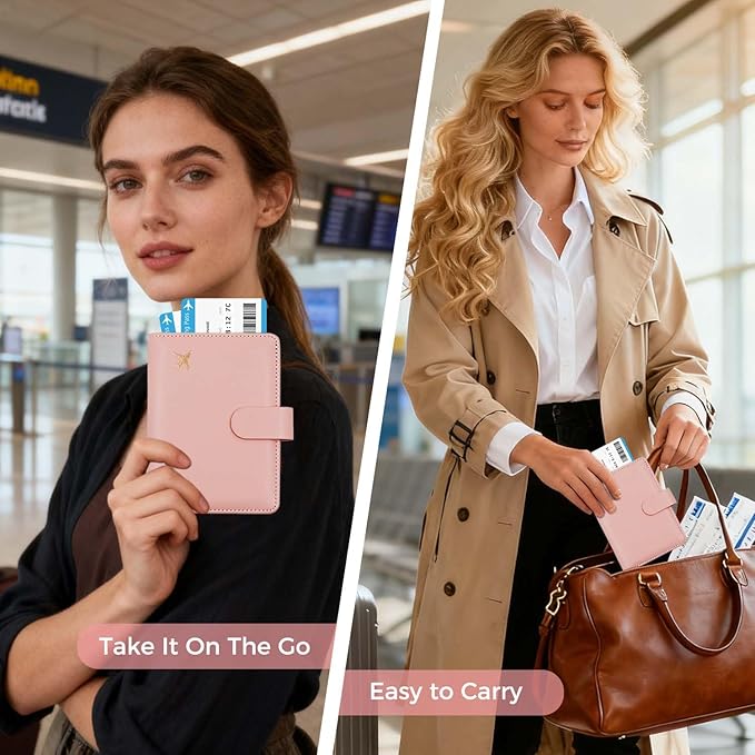 Melsbrinna Premium Leather Passport Holder Covers Case, Waterproof Rfid Blocking Travel Wallet Passport Holder with Pen Holder, Cute Passport Book for Women/Men