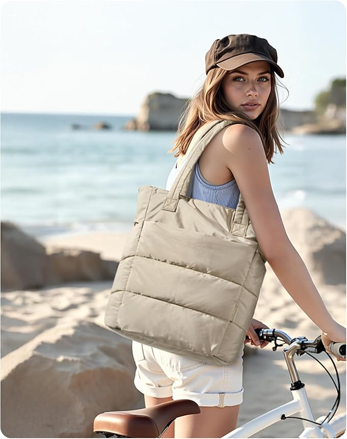 BAGSMART Tote Bag for Women, Lightweight Puffy Tote Bag with Compartments Shoulder Bag Handbag for Travel, Work, Gym
