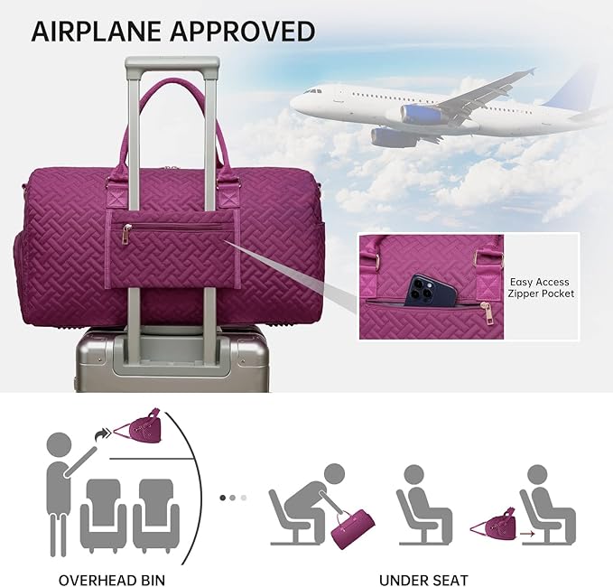 Duffle Bag for Travel, Weekender Bag with Shoe Compartment, Carry On Overnight Bag for Women with Toiletry Bag, Gym Bag with Wet Pocket, Hospital Bags for Labor and Delivery Beige