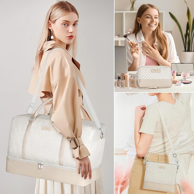 IBFUN Weekender Bags for Women, 21" Weekender Travel Bag, Travel Duffle Bag with Shoe Compartment Carry on Overnight Duffel Bag for Weekend Travel Business Trip, 3PCS