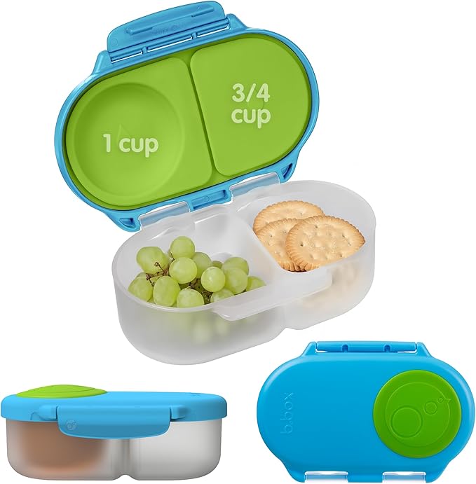 b.box Snack Box - Leakproof Mini Bento Box for Kids & Toddlers, 2 Compartment Snack Containers for Kids, Lunch Containers, Dishwasher Safe, BPA Free, PFAS Free, Ages 4m+, 1 3/4 Cup - Ocean Breeze
