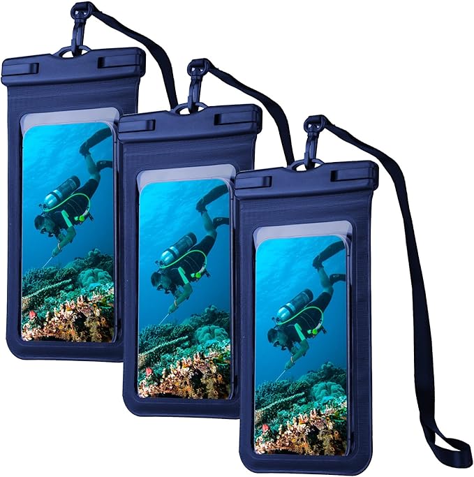 Waterproof Phone Case Pouch for iPhone & Samsung up to 7.2" - Swimming Beach Cruise Essentials, Touchscreen Compatible Dry Bag for Swimming, Beach, Boating (Navy Blue)