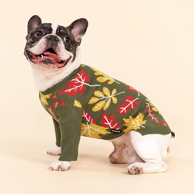 Fitwarm Maple Dog Sweater, Thermal Dog Winter Clothes for Small Dogs Boy Girl, Fall Pet Outfit, Red, Yellow, White, Olive Green, Small