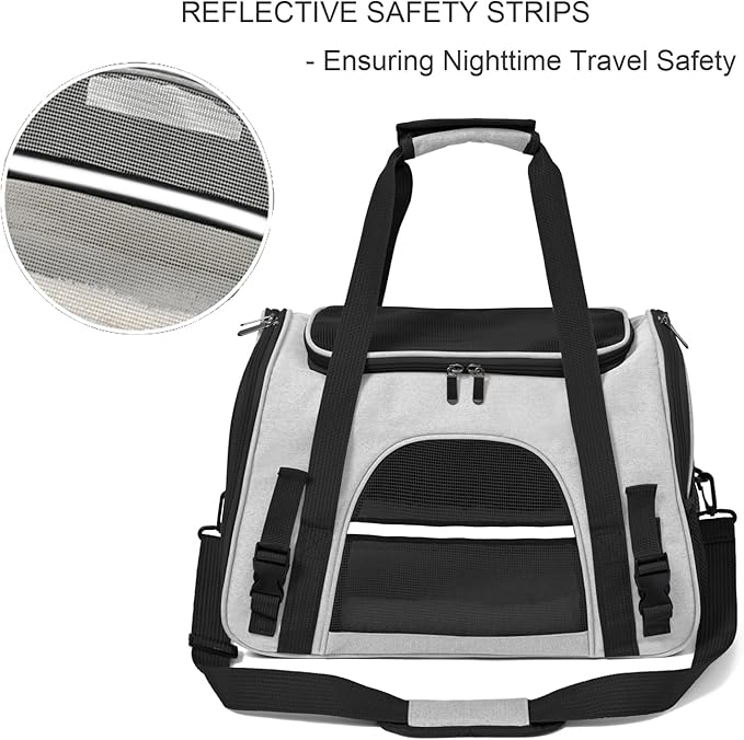 Dog Cat Carrier Soft for Small Pet Up to 16 Lbs TSA Airline Approved Travel Carrier Collapsible Puppy Car Mesh Bag 17.5 * 10.2 * 11.4 inch - Grey & Black