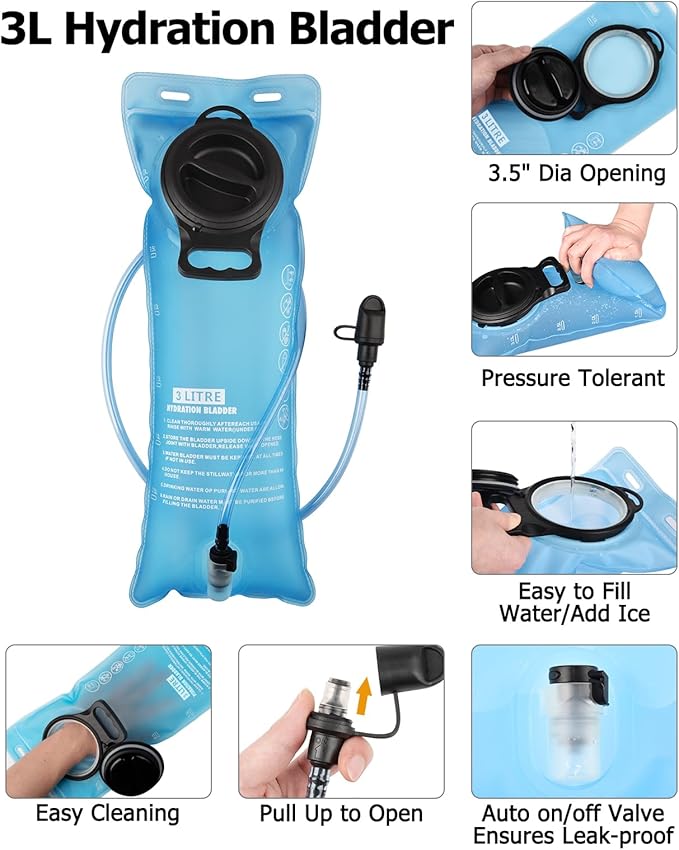 NOOLA Hydration Backpack with 3L Water Bladder - 22L Water Backpack for Hiking, Cycling, Running, Biking - Lightweight Hiking Pack Bag with Rain Cover, Phone Holder and Trekking Pole Holders, Black