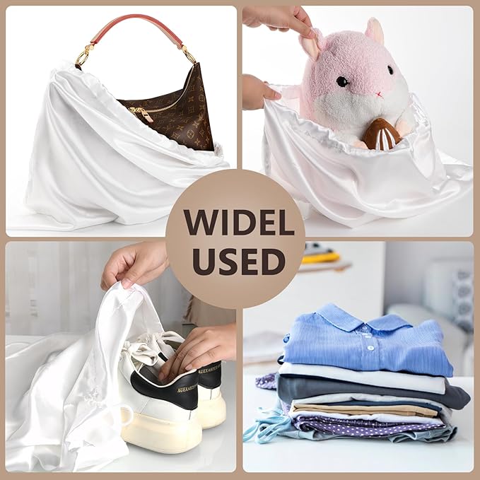 6 Pack 19.6x15.7in Purse Dust Bags for Storage, Dust Bags for Handbags Storage Silk Cloth Bags With Drawstring for Storage Handbag, Purse, Shoes, Boots(White)