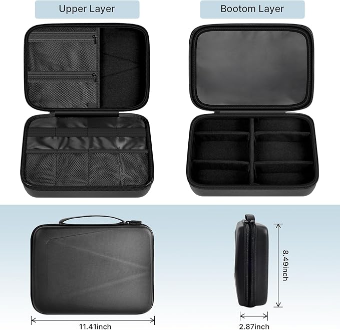 Electronics Organizer Travel Case for MacBook Power Adapter Charger Cables, Double Layer for Mouse, Power Banks, IPad, Airpods, for Apple Pencil, USB Flash Disk SD Card and Other Accessories - Black