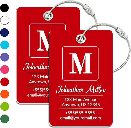 Personalized Luggage Tag | 2 Pack | Custom Luggage Tags for Suitcases | Kids Backpack Tag | 10 Color Options & Choose Font, Font Color