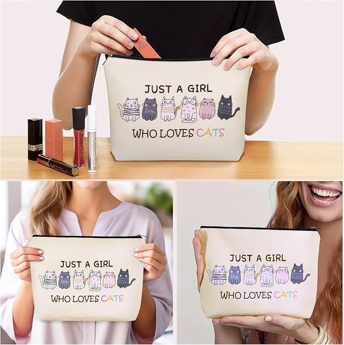 Cat Makeup Bag For Cat Lover Gift: Cute Cosmetic Bag Just A Girl Who Love Cats Themd For Daughters, Sisters, Friends,Teen Girl & Women.Ideal Gifts For Travel, Birthdays, Graduation & Christmas.
