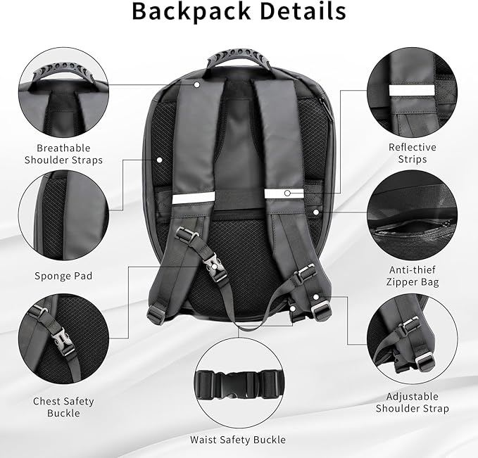 Motorcycle Backpack with LED Eyes, DIY Laptop Backpack for Riding, Cycling, Travel, Waterproof Hard Case Motorbike Bag, Large Size 19" Classic Black
