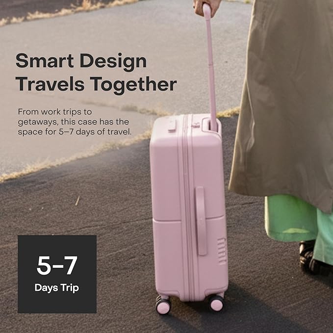 Carry On Essential - 20" Airline Approved Carry On Luggage with Wheels, Travel Suitcase for Men & Women - Premium Rolling Suitcase, TSA Lock, Polycarbonate Shell, Spinner Wheels - Blush Pink