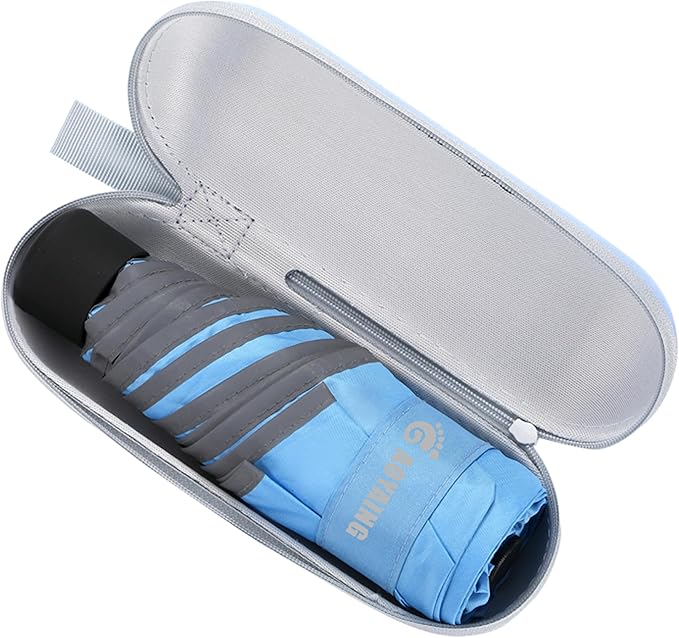 GAOYAING Mini Compact Travel Umbrella with Reflective Safety Stripes, Portable Folding Design with Case