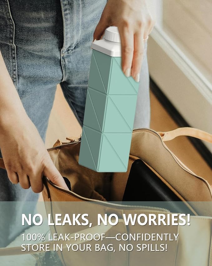 Collapsible Water Bottles 720ml 24.3oz, Foldable Portable Water Bottle, Lightweight Reusable Leakproof for Travel Camping Hiking Cycling Yoga Sports Outdoor School Office Gym, 1 Pack, Green