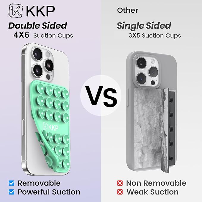 KKP Classic MAX - Silicone Suction Phone Case Adhesive Mount - Hands-Free, Strong Grip Holder for Selfies and Videos - iPhone and Android Compatible - 2.6″ x 3.9″
