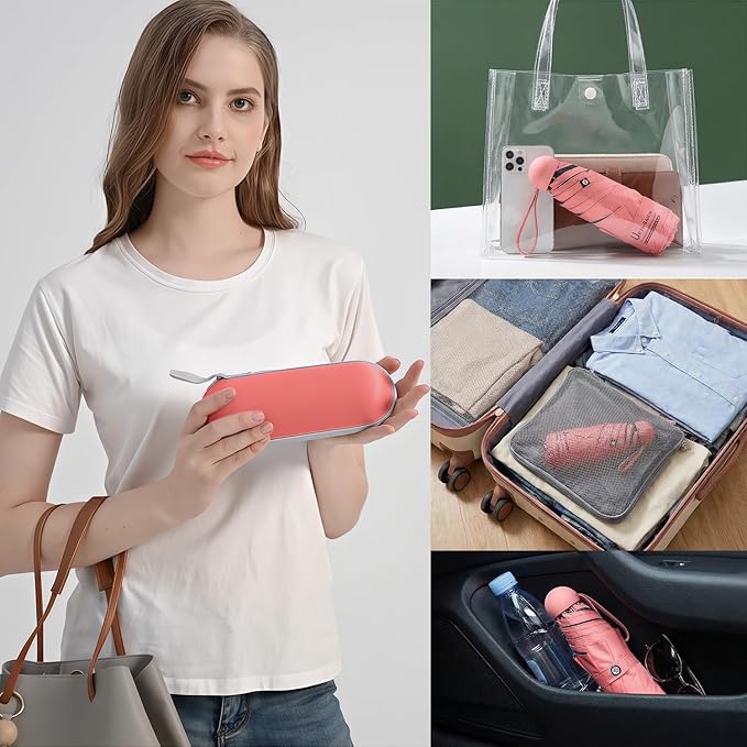 BAODINI Travel Essentials Mini Umbrella for Purse With Case Small Compact UV Sun Protection Lightweight Tiny Pocket Manual Open Close Umbrella for Women Kids and Men Fit Purse Backpack