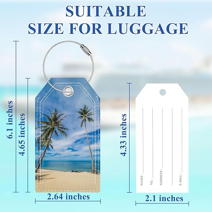 Luggage Tags for Suitcases, Luggage Tag, Personalized Bag Tags for Backpacks Handbag School Instrument with Name ID Label Travel Essentials, Unique Fun Baggage Tags 2 Pack, Beach