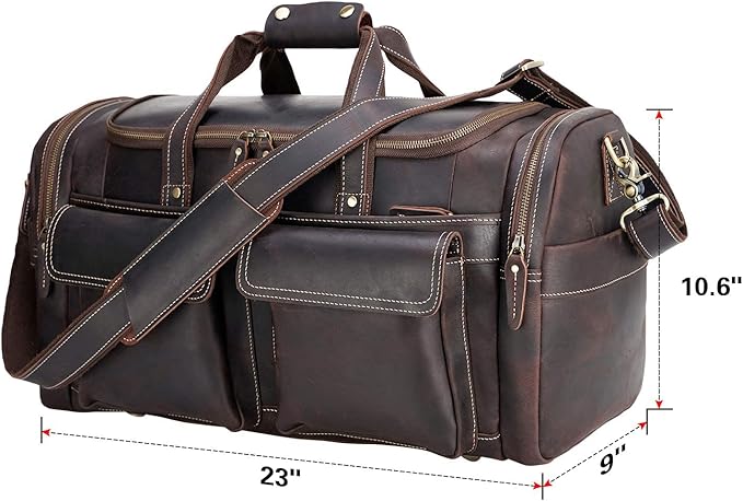 Polare 23" Duffel Thick Full Grain Cowhide Leather Gym Weekender Overnight Luggage Bag For Men 42L