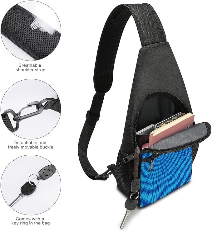 SWEET TANG Womens Fashion Gym Bags Anti Theft Crossbody Shoulder Chest Bag with Small Pocket, Multipurpose Daypack Bag for Cycling Traveling Hiking, Trippy Blue Tie Dye