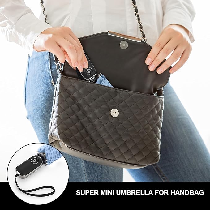 LEAGERA Compact Travel Umbrella for Purse - Flat Handle, Waterproof for Light Rain