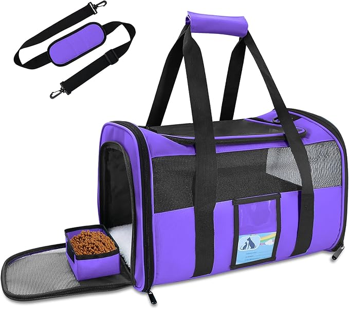 Refrze Pet Carrier Airline Approved, Cat Carriers for Medium Small Cats, Soft Dog Carriers for Small Medium Dogs,TSA Approved Pet Carrier for Cats Dogs of 15 Lbs, Puppy Carrier,Purple