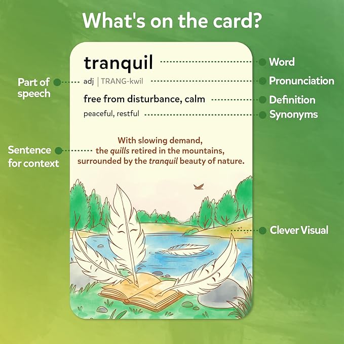 Skillmatics Vocabulary Flash Cards for Kids - Learn 100 Words with Wordplay, Visuals, & Soundplay, Christmas Stocking Stuffers, Educational Gifts for Ages 8, 9, 10 & Up, Screen-Free Language Game