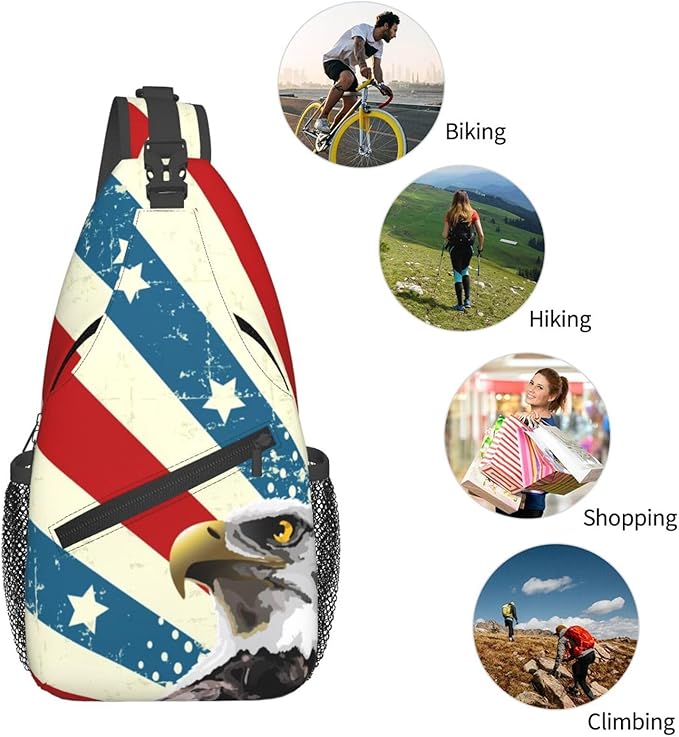 Bald Eagle Sling Bag Multipurpose Crossbody Sling Backpack Travel Cycling Hiking Shoulder Bag For Women Men