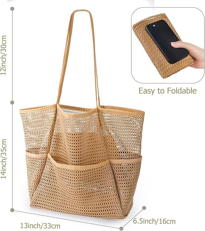 Iioscre Mesh Beach Tote Bags for Womens, Causal Hobo Pool Bags for Swimming Pools Vacations Beach Essentials