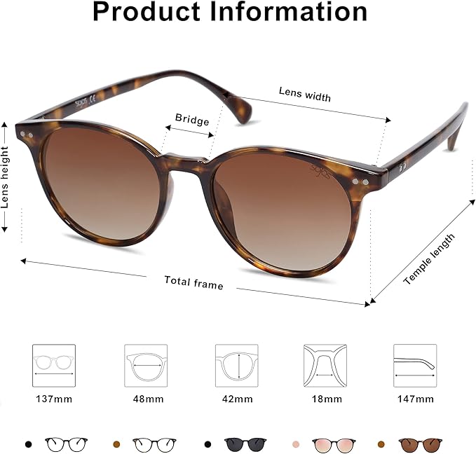 SOJOS Small Round Classic Polarized Sunglasses for Women Men Vintage Style UV400 Lens MAY SJ2113