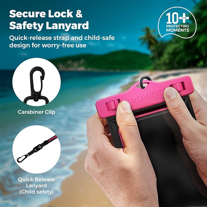 SEAWAG Next Waterproof Phone Case with Lanyard, Floating IPX8 Pouch for iPhone 17 16 Pro Max 15 14 13 12 11 and Samsung Galaxy S25 S24, Beach Cruise Travel Essentials, 1 Pack Pink