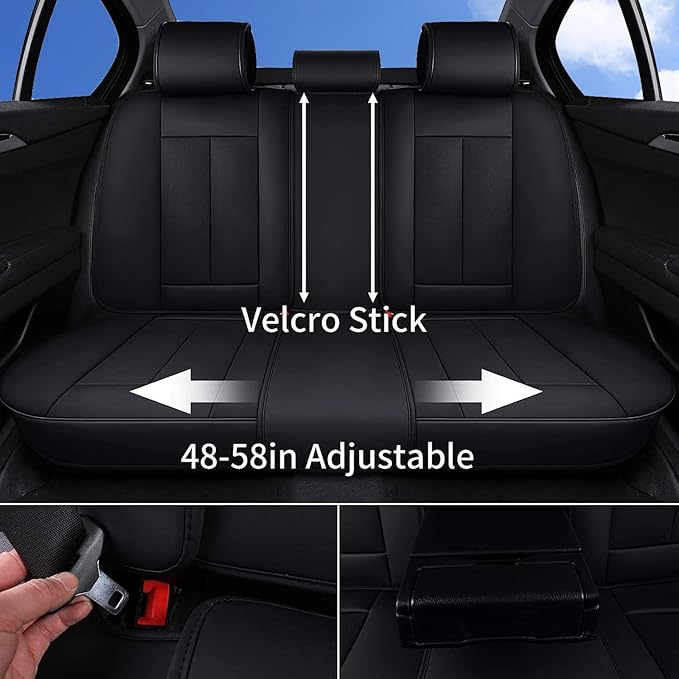 Coverado Car Seat Covers 5 Pieces, Full Set Universal Seat Covers for Cars, Waterproof Nappa Leather Auto Seat Protectors with Head Pillow, Car Interiors Fit for Most Pick-up Truck Sedans SUV, Black