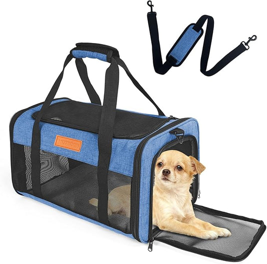 Dog Carrier Airline Approved - 17"×11"×9.5", Underseat, Under 10 lb, Top & Side Entry, Soft Sided Pet Carrier with Anti-Scratch Mesh for Small Dogs - Ideal for Travel and Vet Visit - Blue