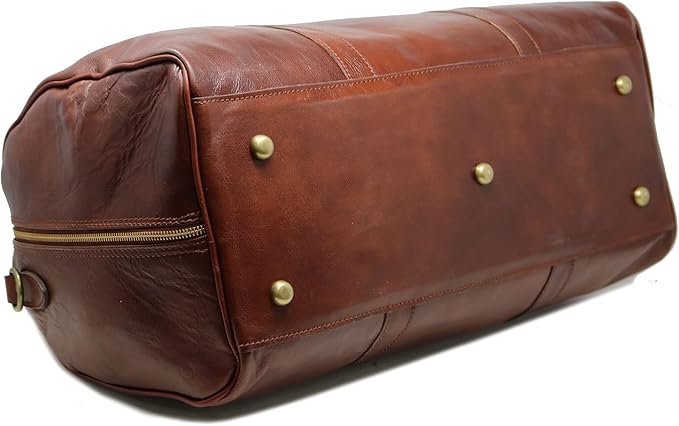 Cenzo Duffle Vecchio Brown Italian Leather Weekender Travel Duffle Bag for Men