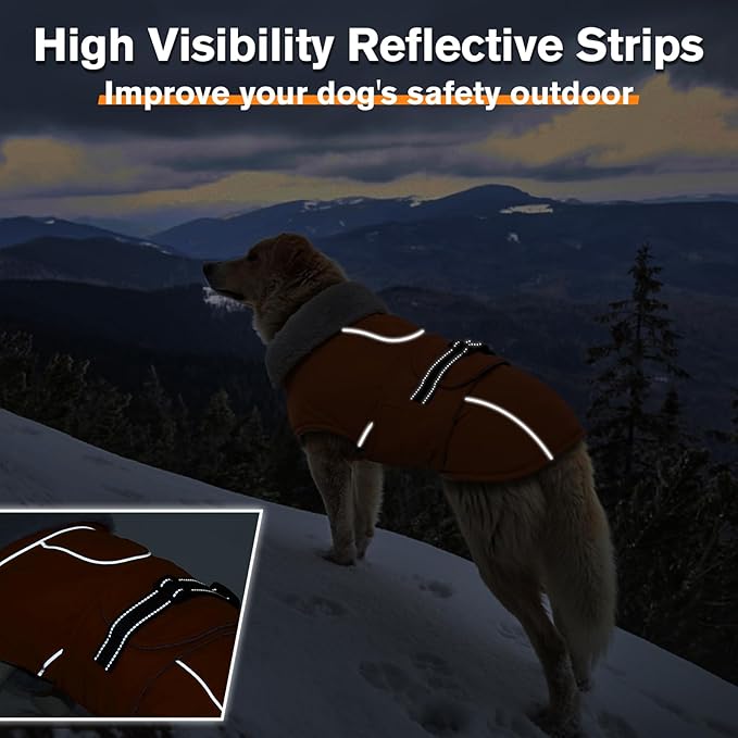 Lelepet Dog Coat Waterproof Dog Jacket Reflective Fleece Vest with Adjustable Buckle & Leash Hole Windproof Cold Weather Coats for Small Medium Large Dogs, Warm Hunting Vest, Orange, XXL